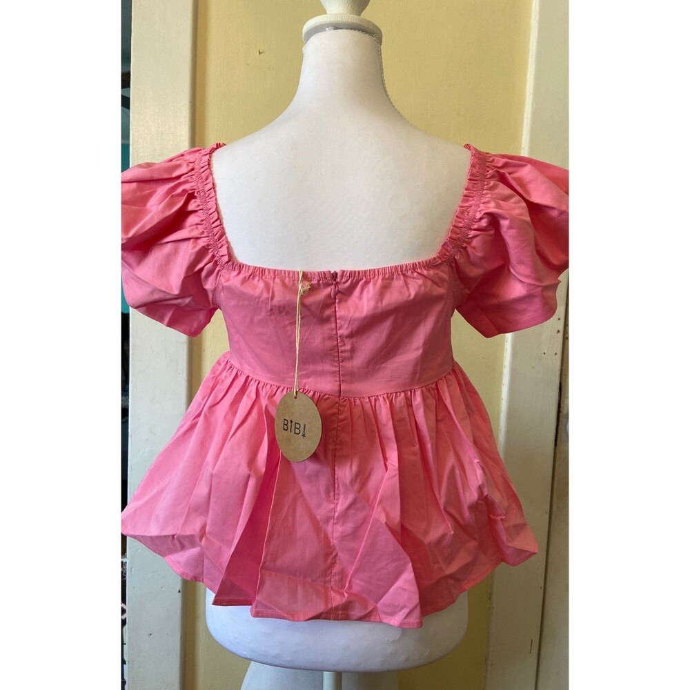 Bibi Top BIBI blouse PINK blouse peplum ruffle sleeve flutter NEW WOMENS SMALL - Picture 10 of 10